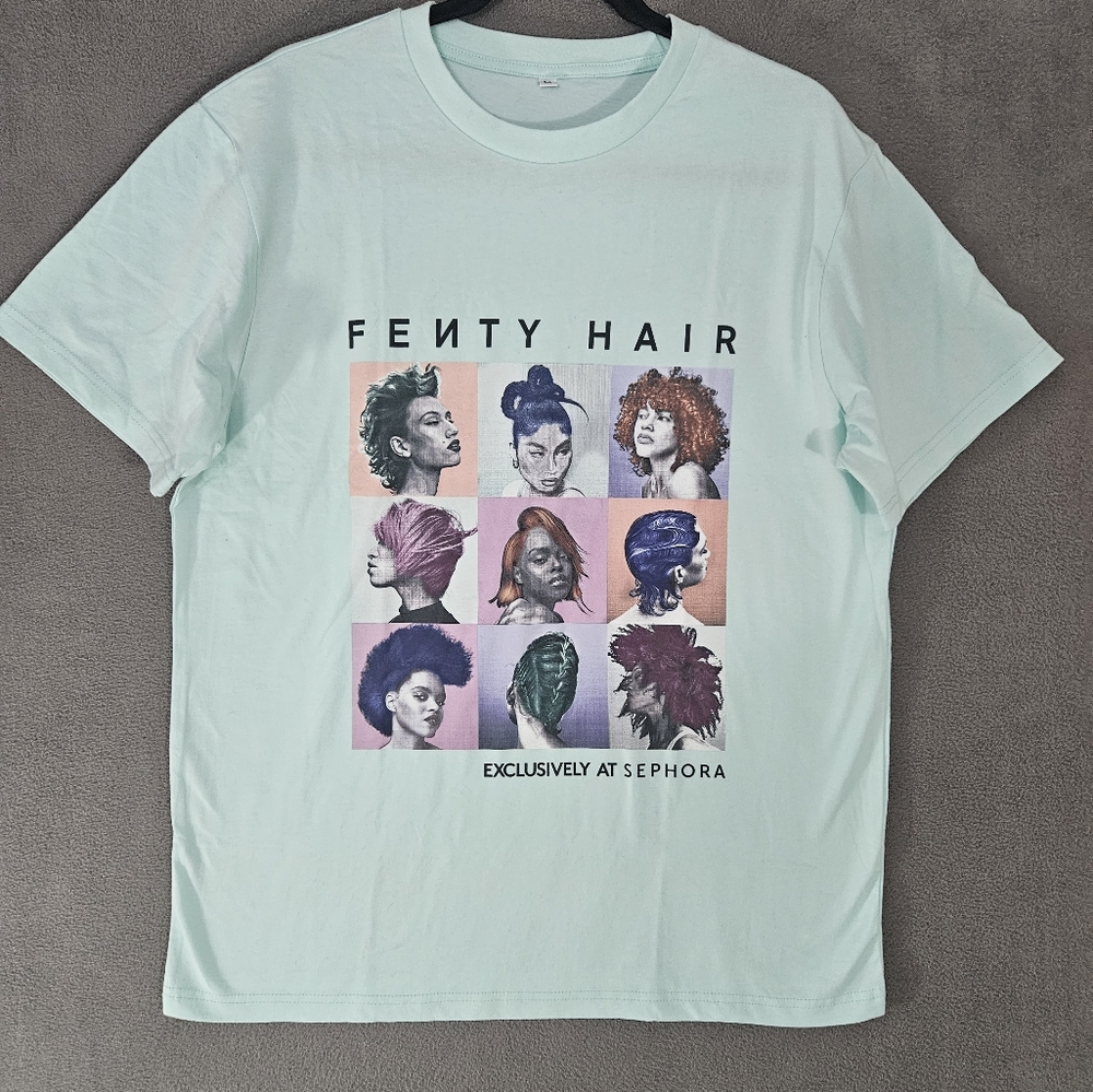 Sephora x Fenty Hair Employee Tee Shirt Size Medium M Rihanna Teal Graphic